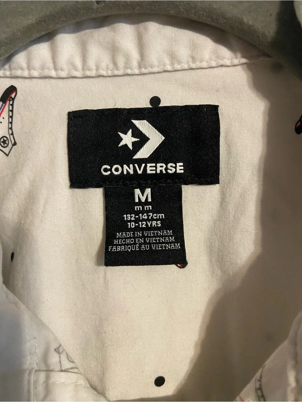 Converse White Short-Sleeve Button-Up Shirt with Sneaker Print